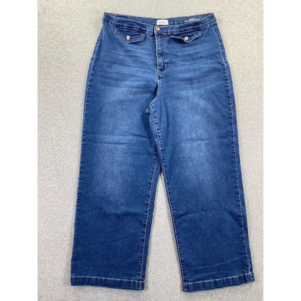 Nicole Miller Blue Jeans Womens 16 Nomad Super High Rise Wide Leg Button Pocket